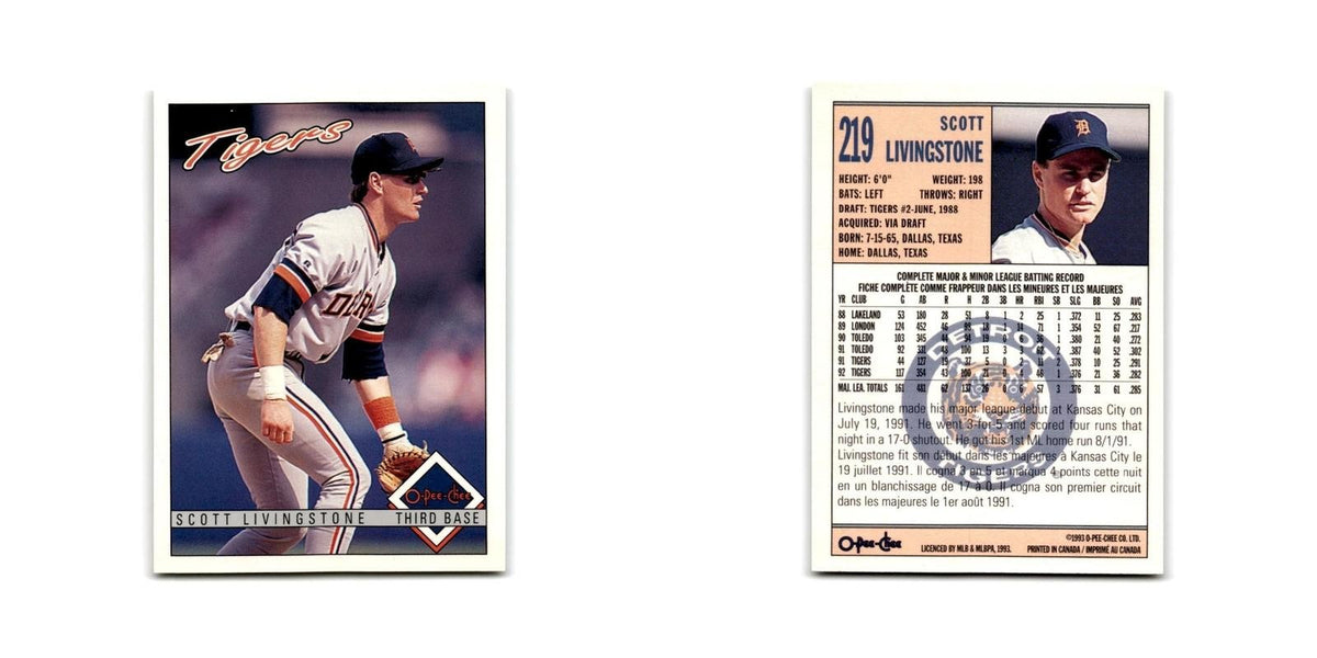 Scott Livingstone 1993 O-Pee-Chee #219 Detroit Tigers Baseball Card NM