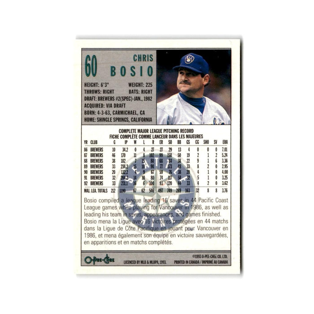 Chris Bosio 1993 O-Pee-Chee #60 Seattle Mariners Baseball Card NM