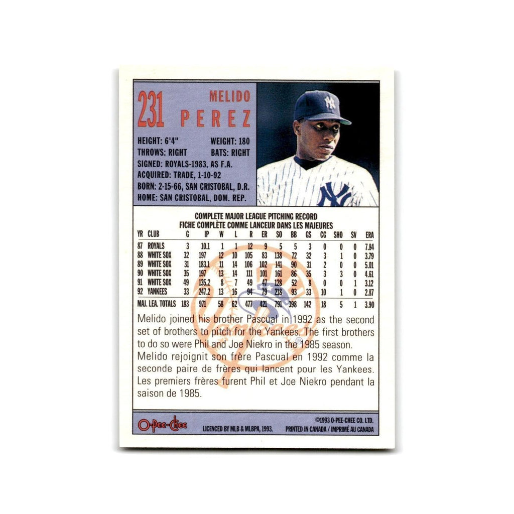 Melido Perez 1993 O-Pee-Chee #231 New York Yankees Baseball Card NM
