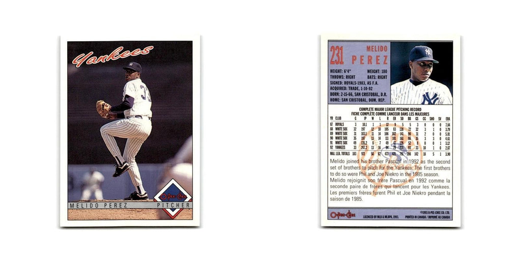 Melido Perez 1993 O-Pee-Chee #231 New York Yankees Baseball Card NM