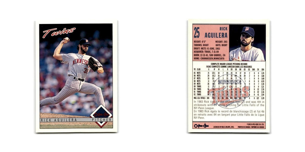 Rick Aguilera 1993 O-Pee-Chee #25 Minnesota Twins Baseball Card NM