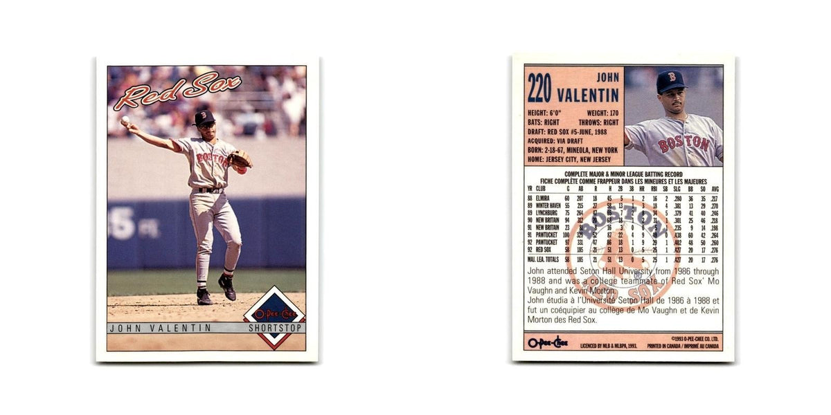 John Valentin 1993 O-Pee-Chee #220 Boston Red Sox Baseball Card NM