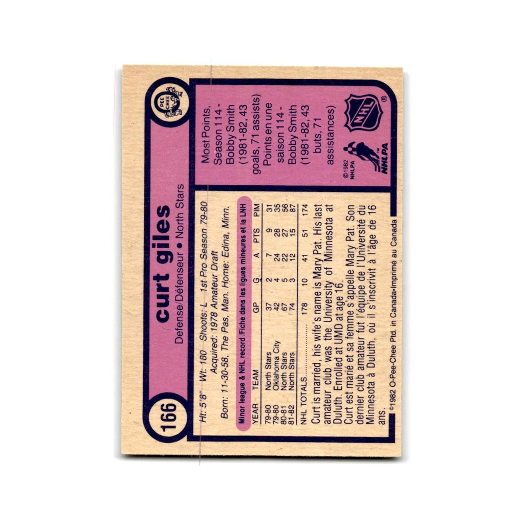 1982 O-Pee-Chee Curt Giles RC Minnesota North Stars #166