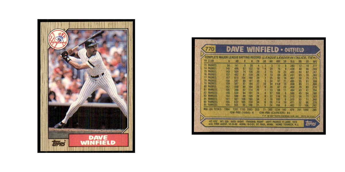 1987 Topps Baseball Card Dave Winfield #770