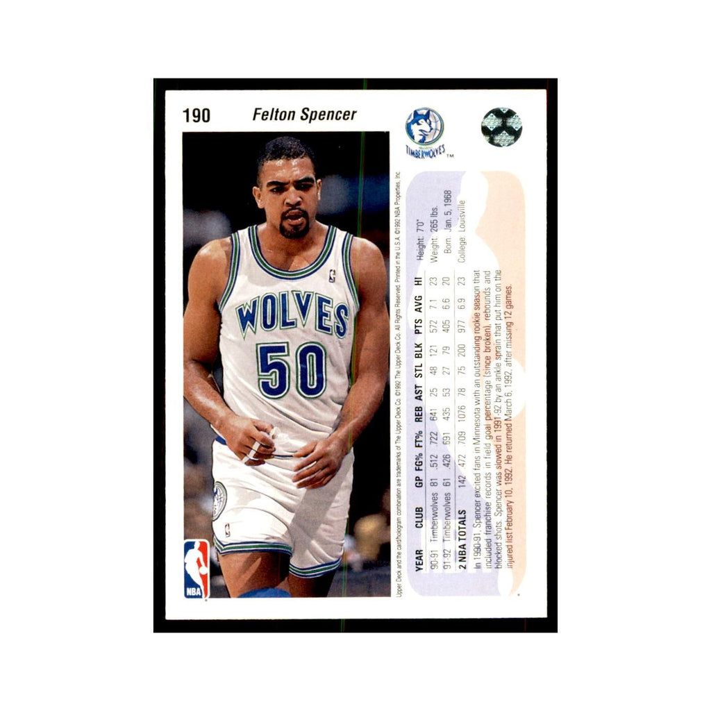 1992 Upper Deck Felton Spencer Basketball Cards #190