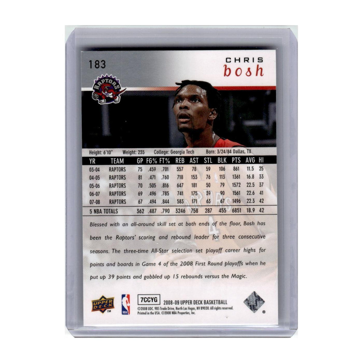 2008 Upper Deck Chris Bosh Raptors #183