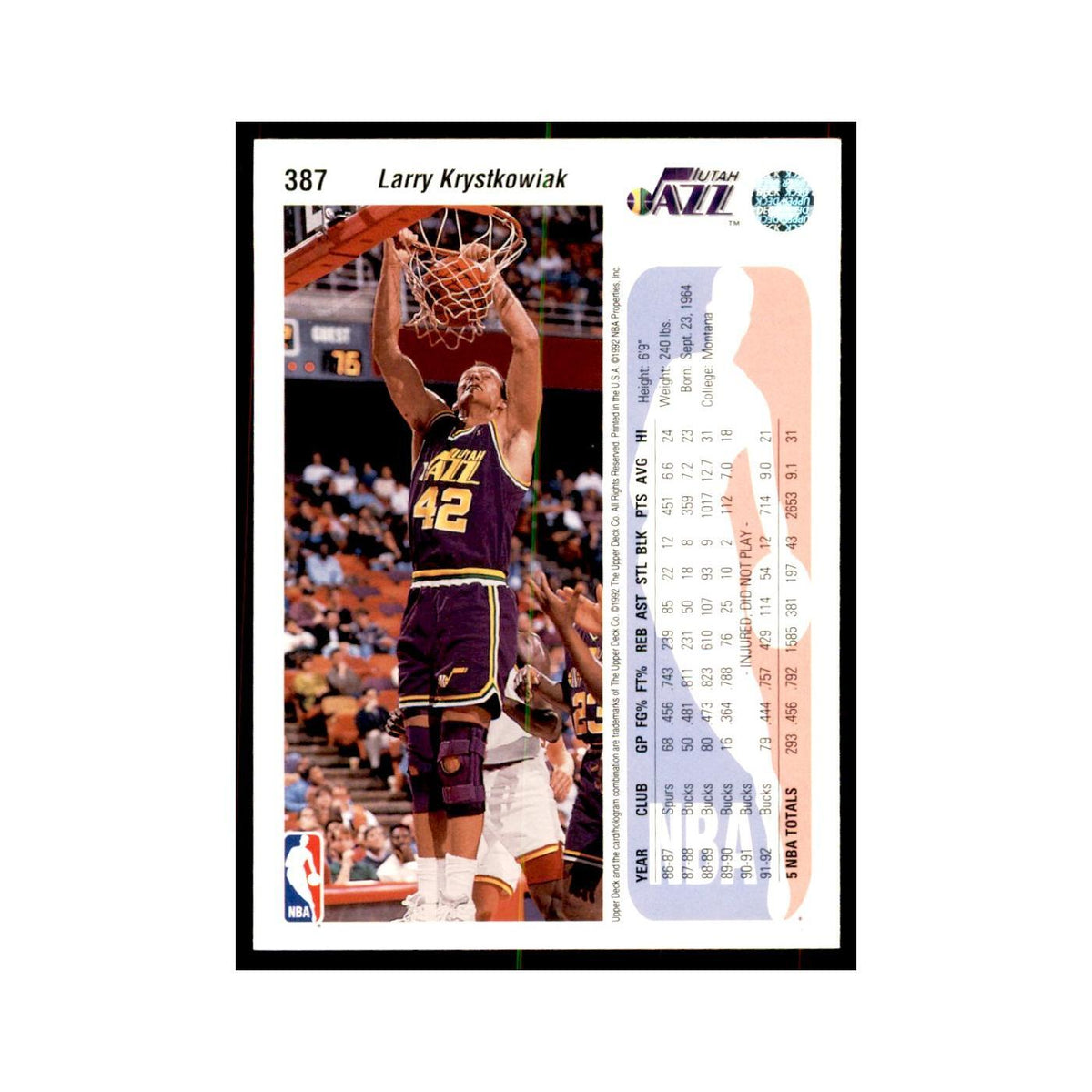 1992 Upper Deck Larry Krystkowiak Basketball Cards #387