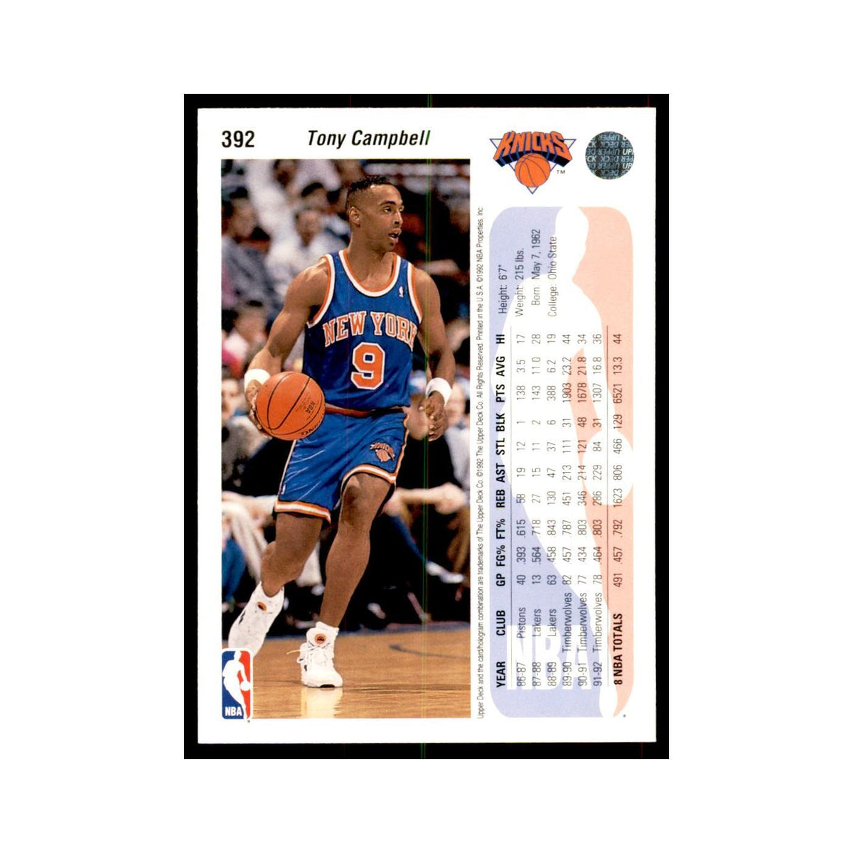 1992 Upper Deck Tony Campbell Basketball Cards #392