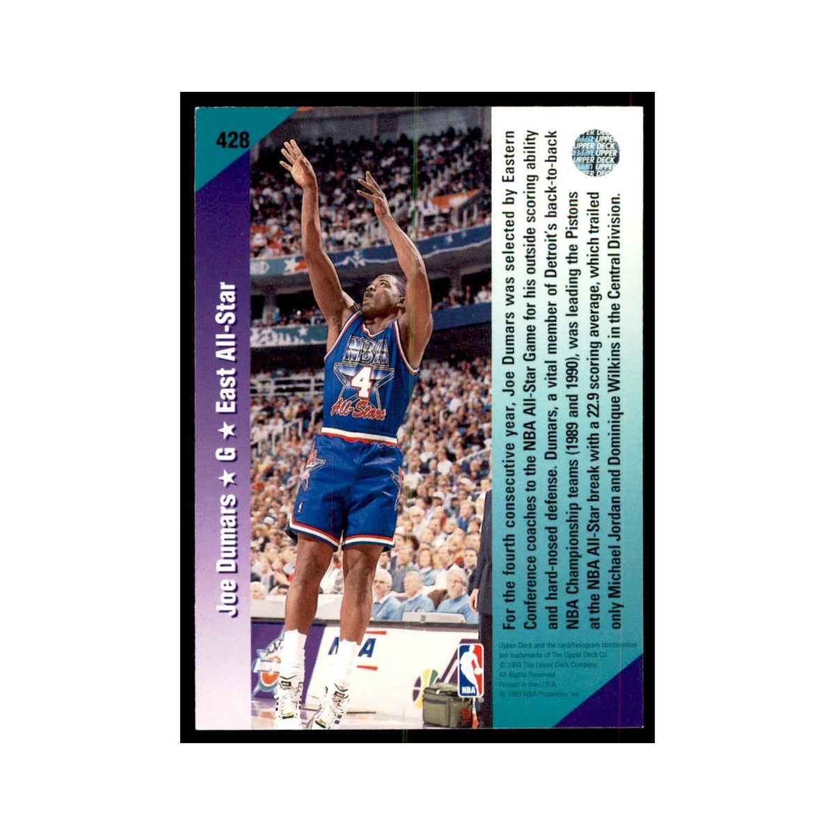 1992 Upper Deck Joe Dumars Basketball Cards #428