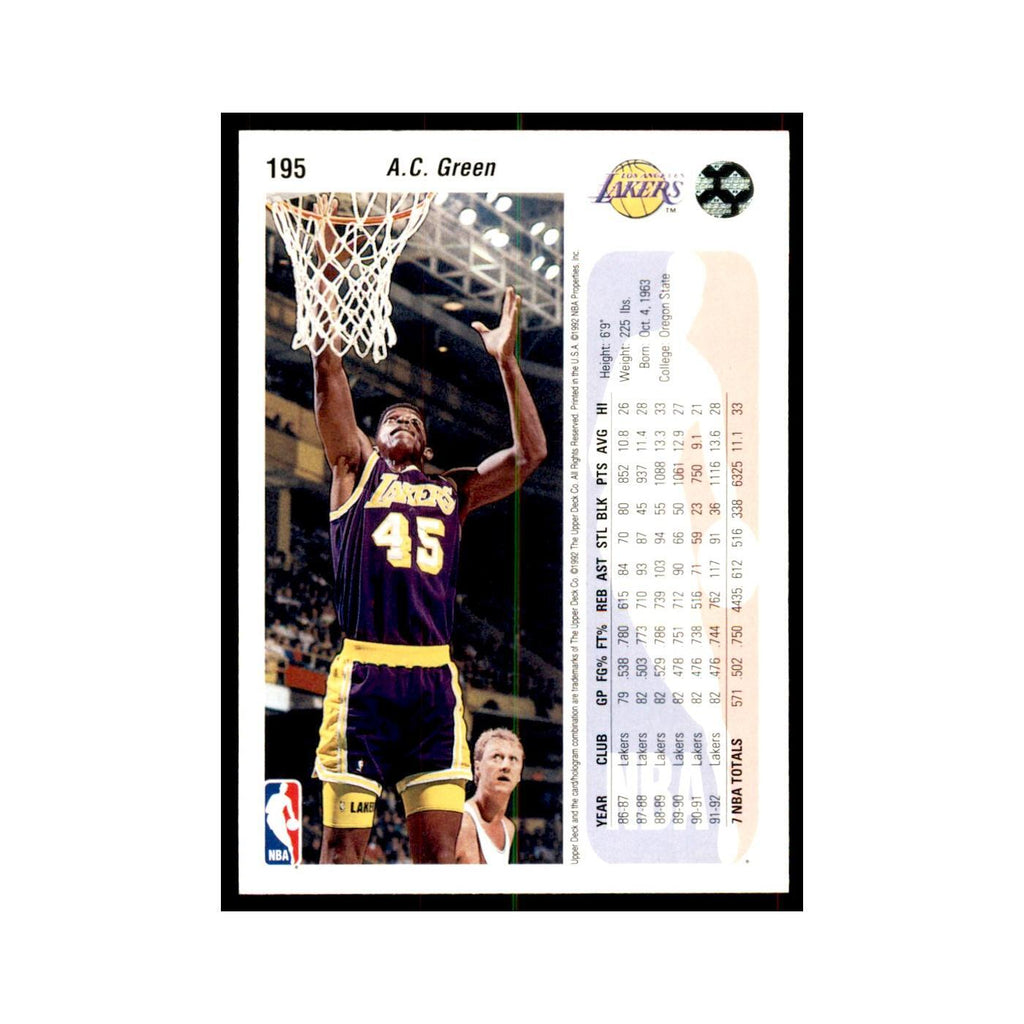 1992 Upper Deck A.C. Green Basketball Cards #195