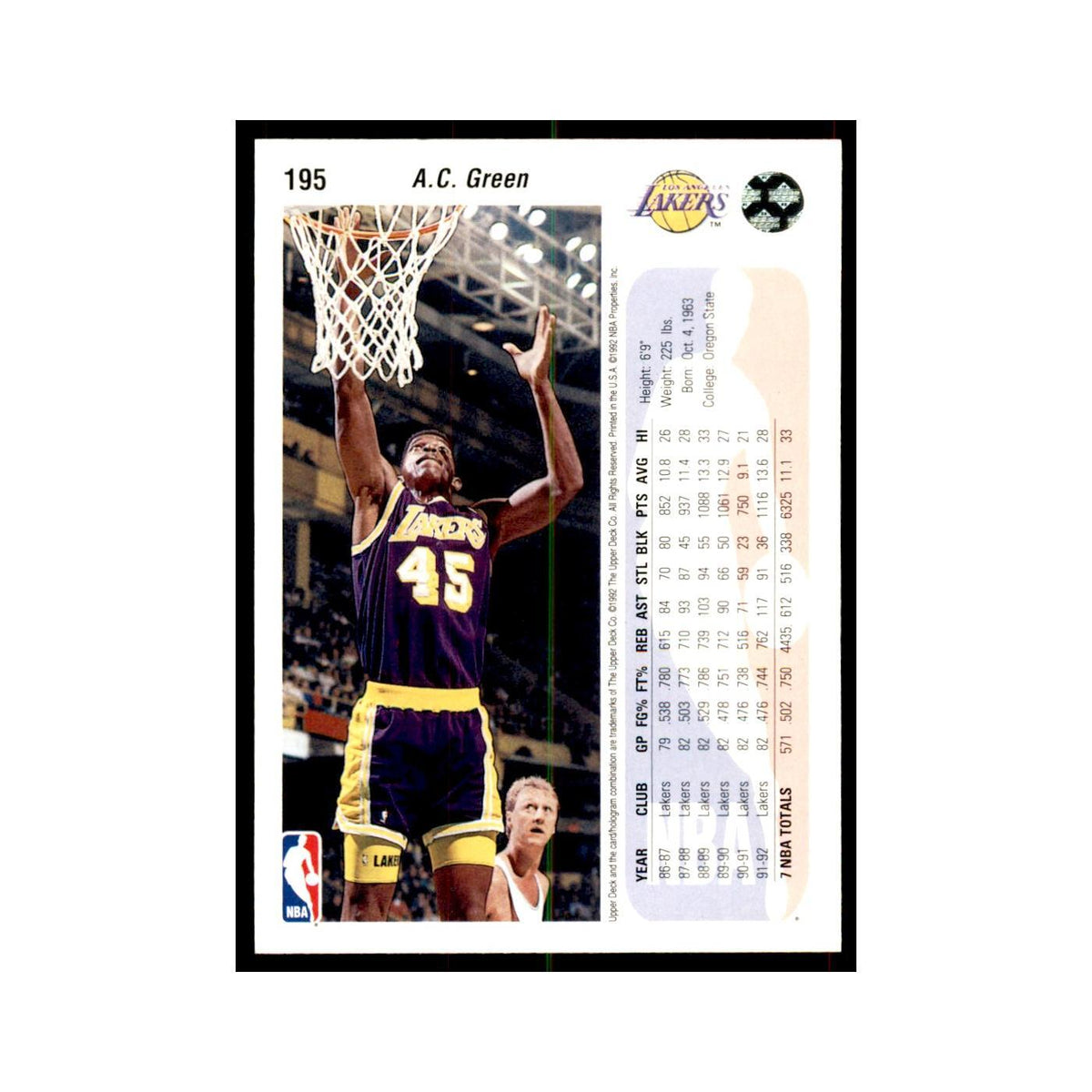 1992 Upper Deck A.C. Green Basketball Cards #195
