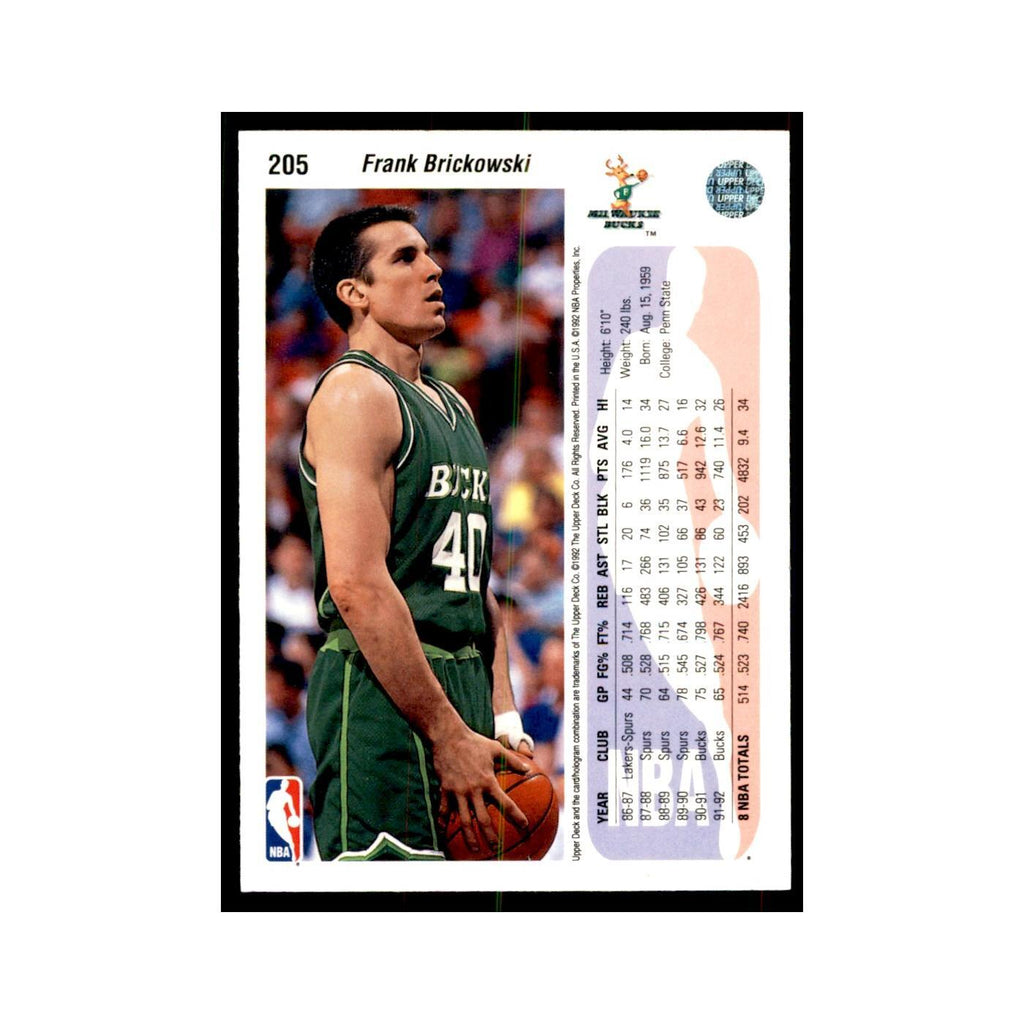 1992 Upper Deck Frank Brickowski Basketball Cards #205