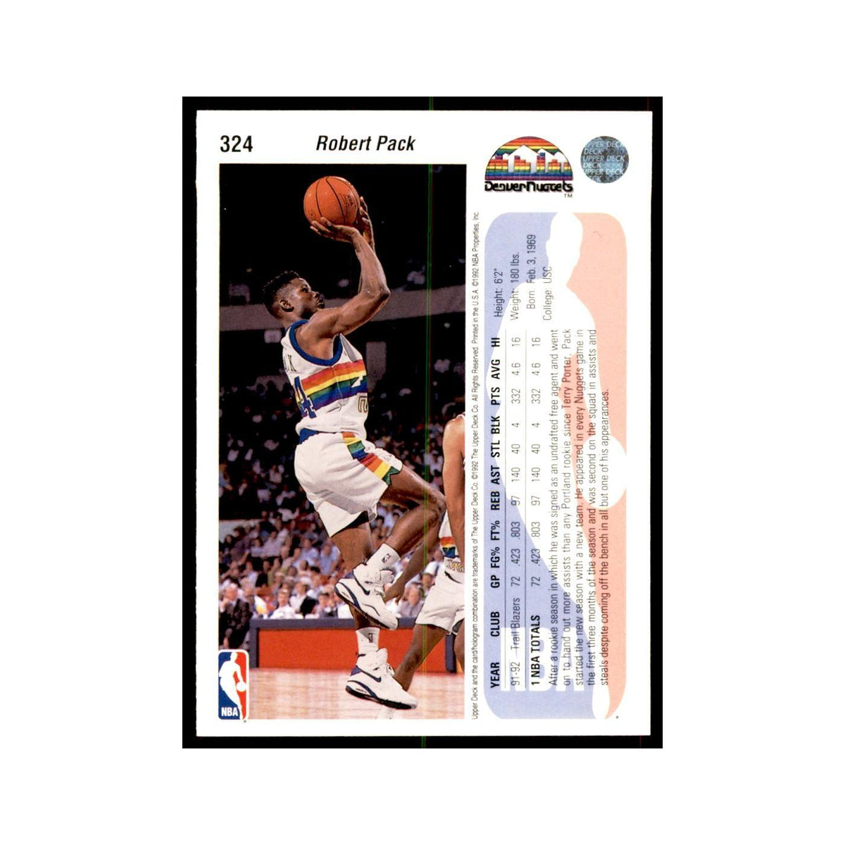 1992 Upper Deck Robert Pack Basketball Cards #324