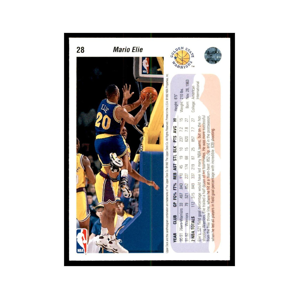 1992 Upper Deck Mario Elie Basketball Cards #28