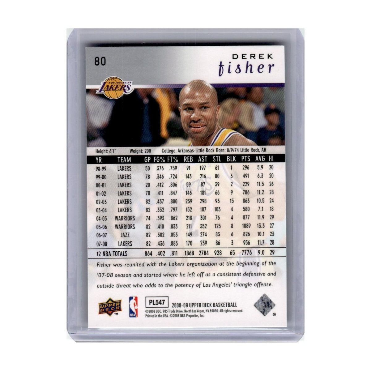 2008 Upper Deck Derek Fisher Lakers #80