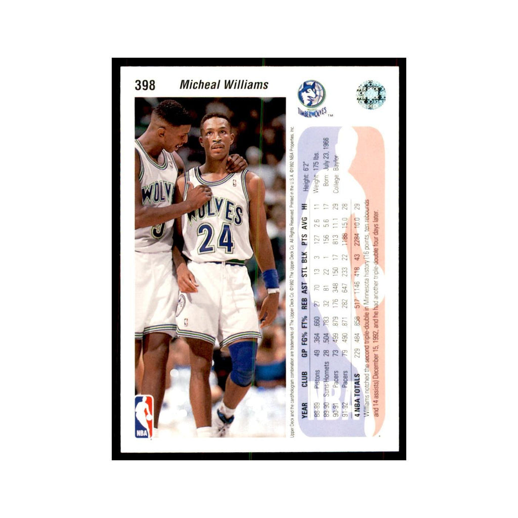 1992 Upper Deck Micheal Williams Basketball Cards #398