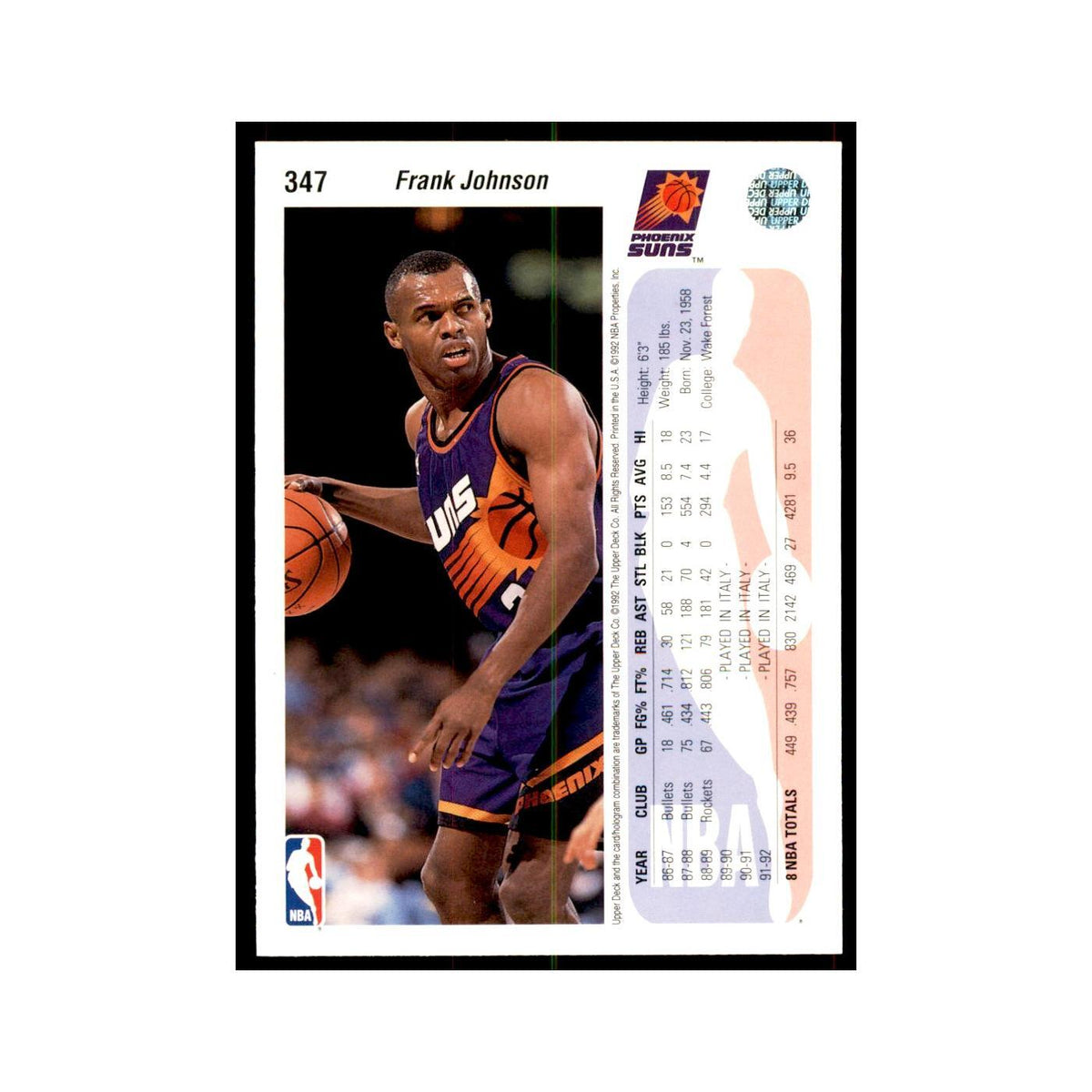 1992 Upper Deck Frank Johnson Basketball Cards #347