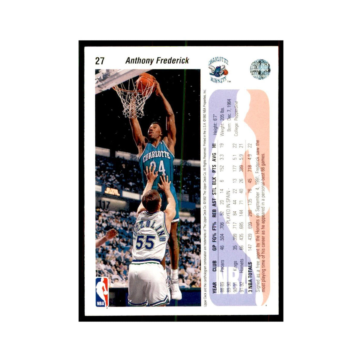 1992 Upper Deck Anthony Frederick Basketball Cards #27