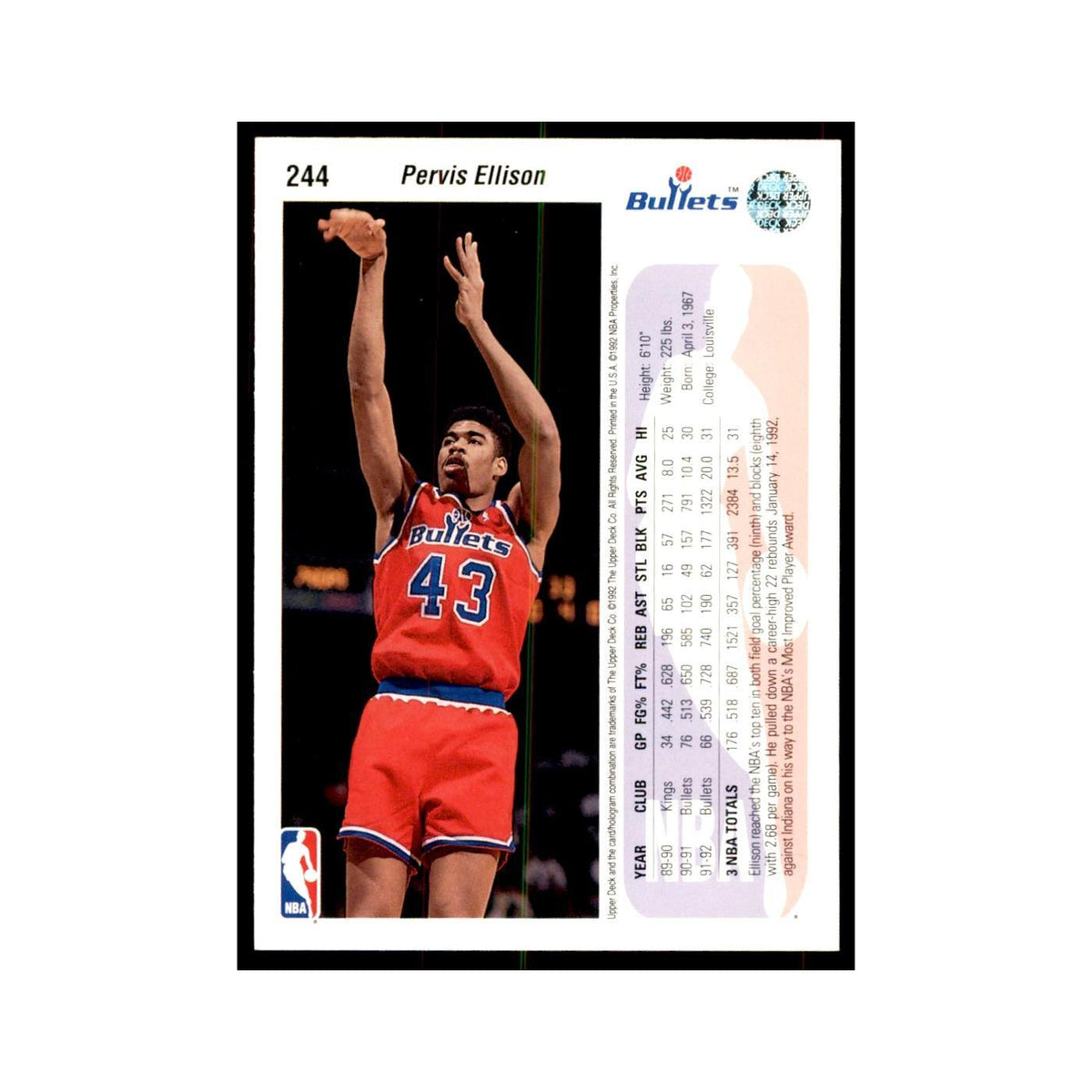 1992 Upper Deck Pervis Ellison Basketball Cards #244
