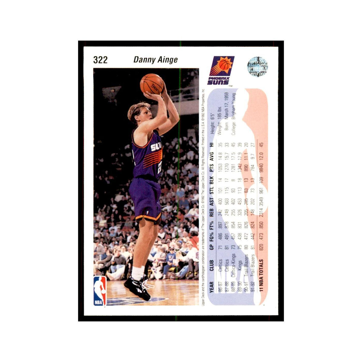 1992 Upper Deck Danny Ainge Basketball Cards #322