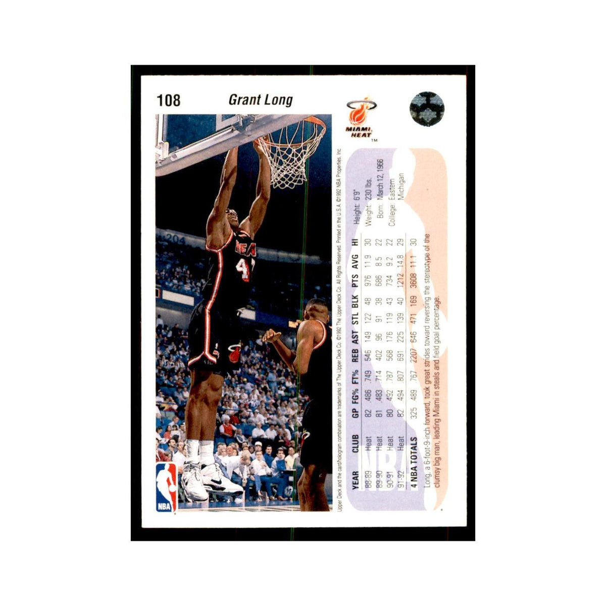 1992 Upper Deck Grant Long Basketball Cards #108