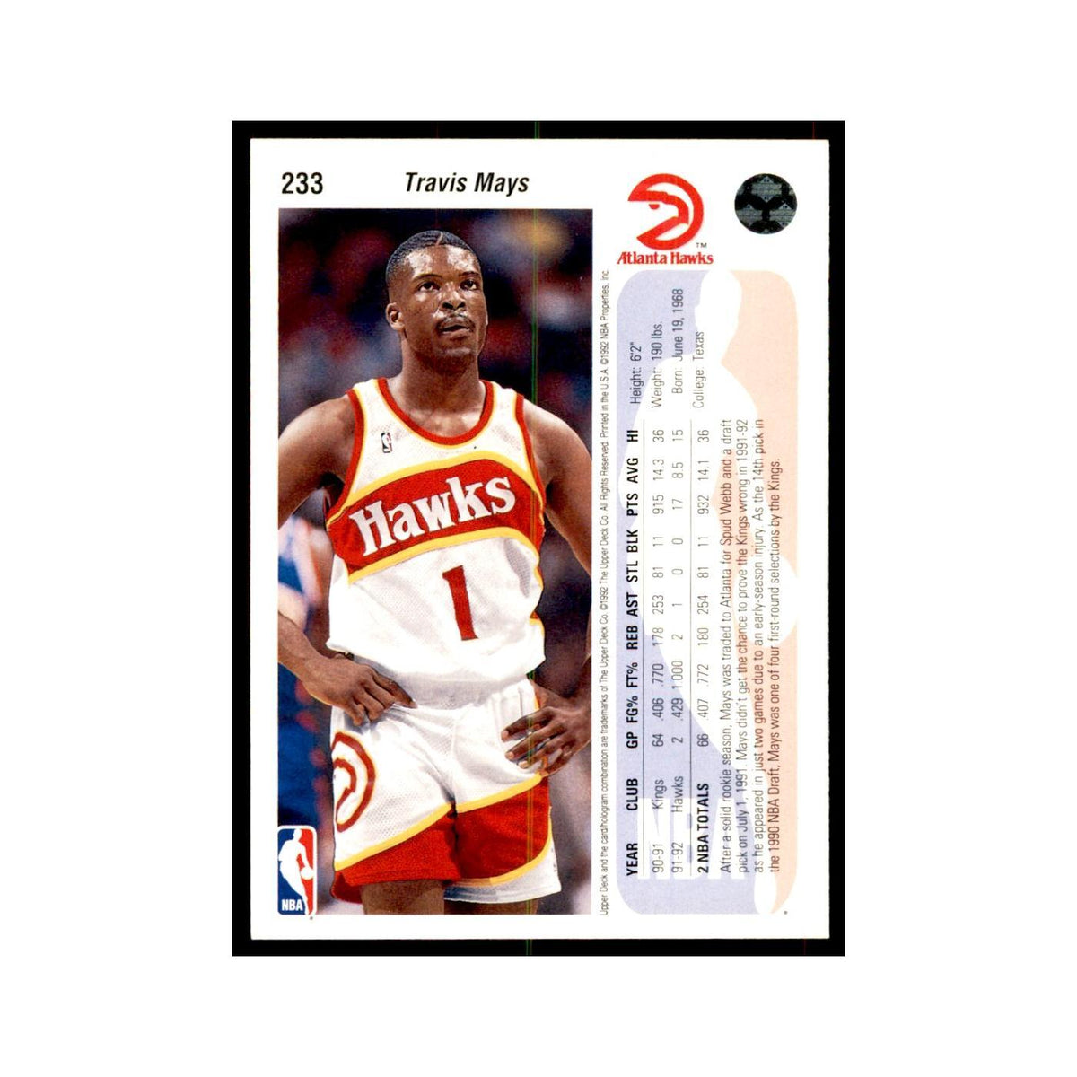 1992 Upper Deck Travis Mays Basketball Cards #233
