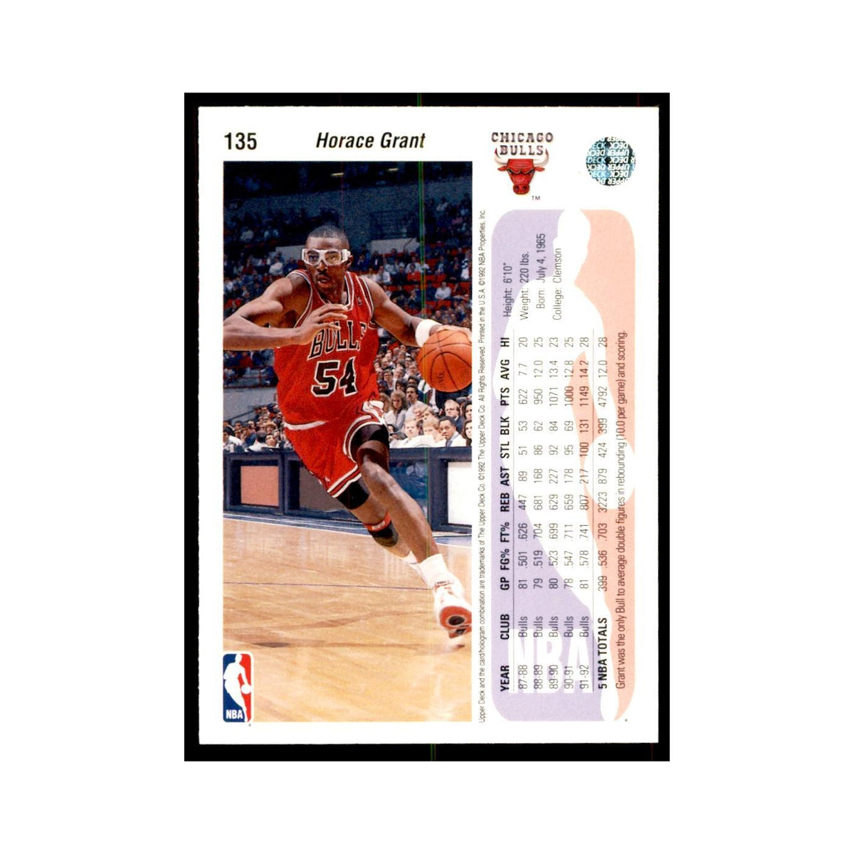 1992 Upper Deck Horace Grant Basketball Cards #135