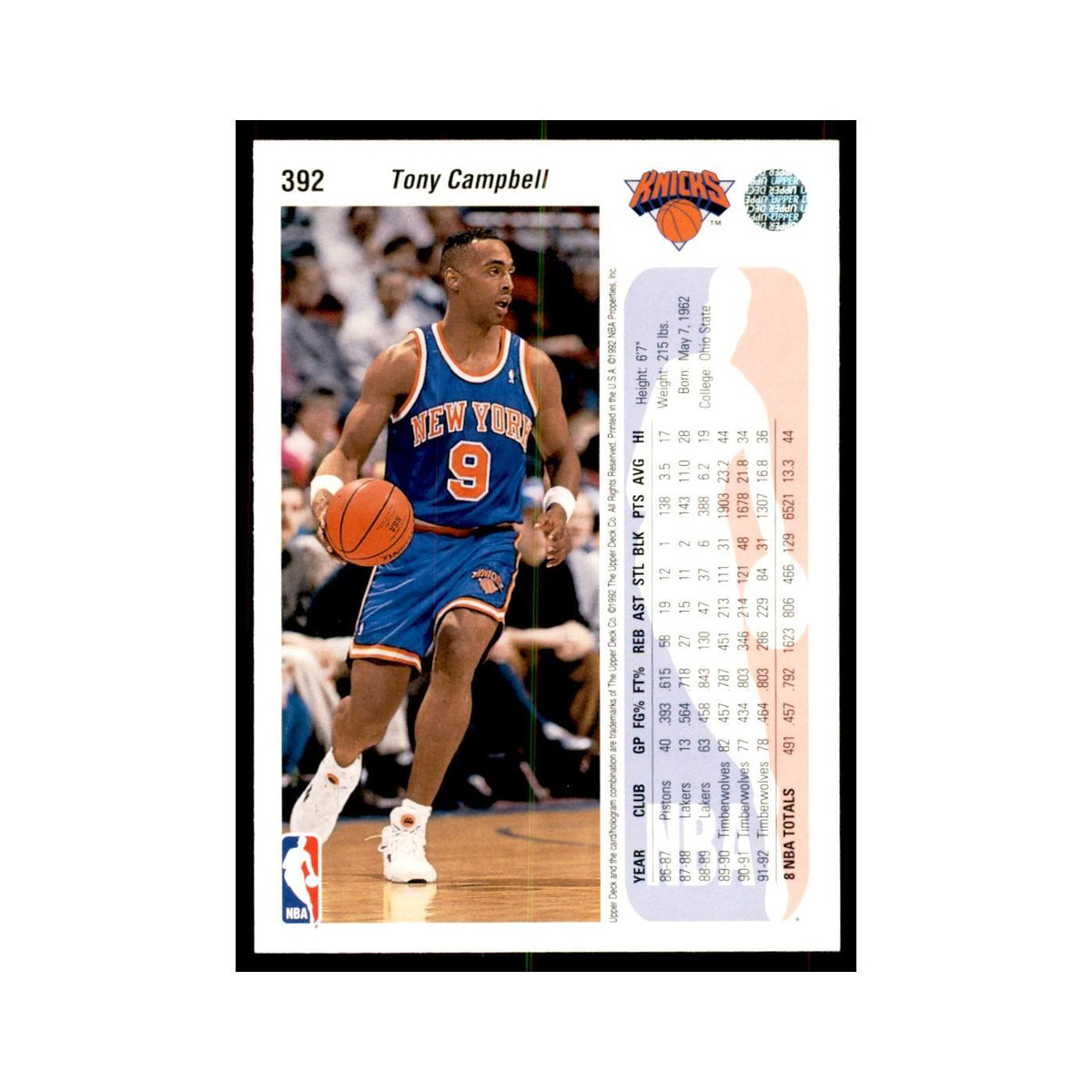 1992 Upper Deck Tony Campbell Basketball Cards #392