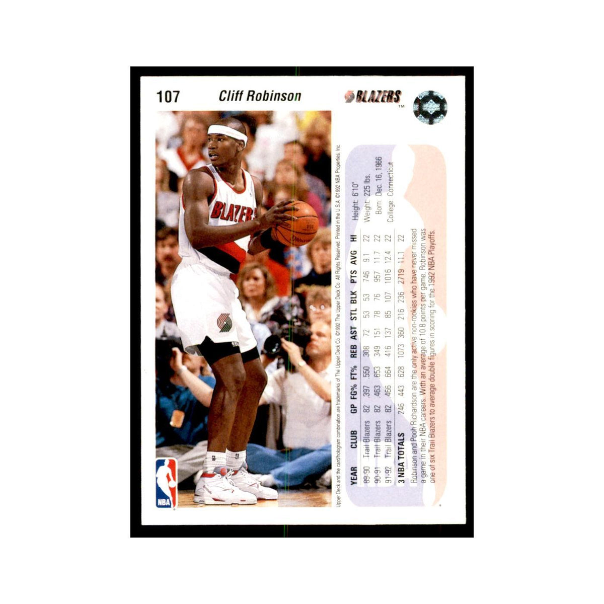 1992 Upper Deck Cliff Robinson Basketball Cards #107