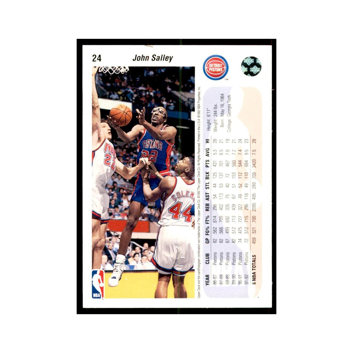 1992 Upper Deck John Salley Basketball Cards #24