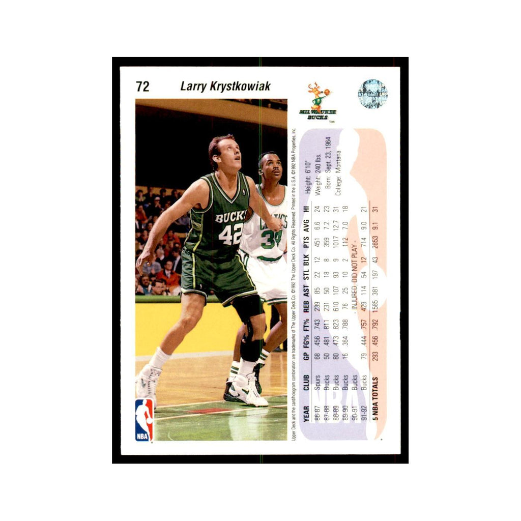 1992 Upper Deck Larry Krystkowiak Basketball Cards #72