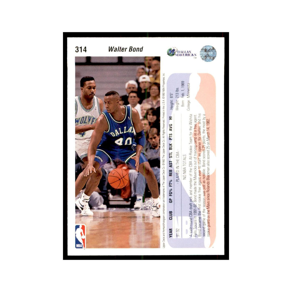 1992 Upper Deck Walter Bond Basketball Cards #314