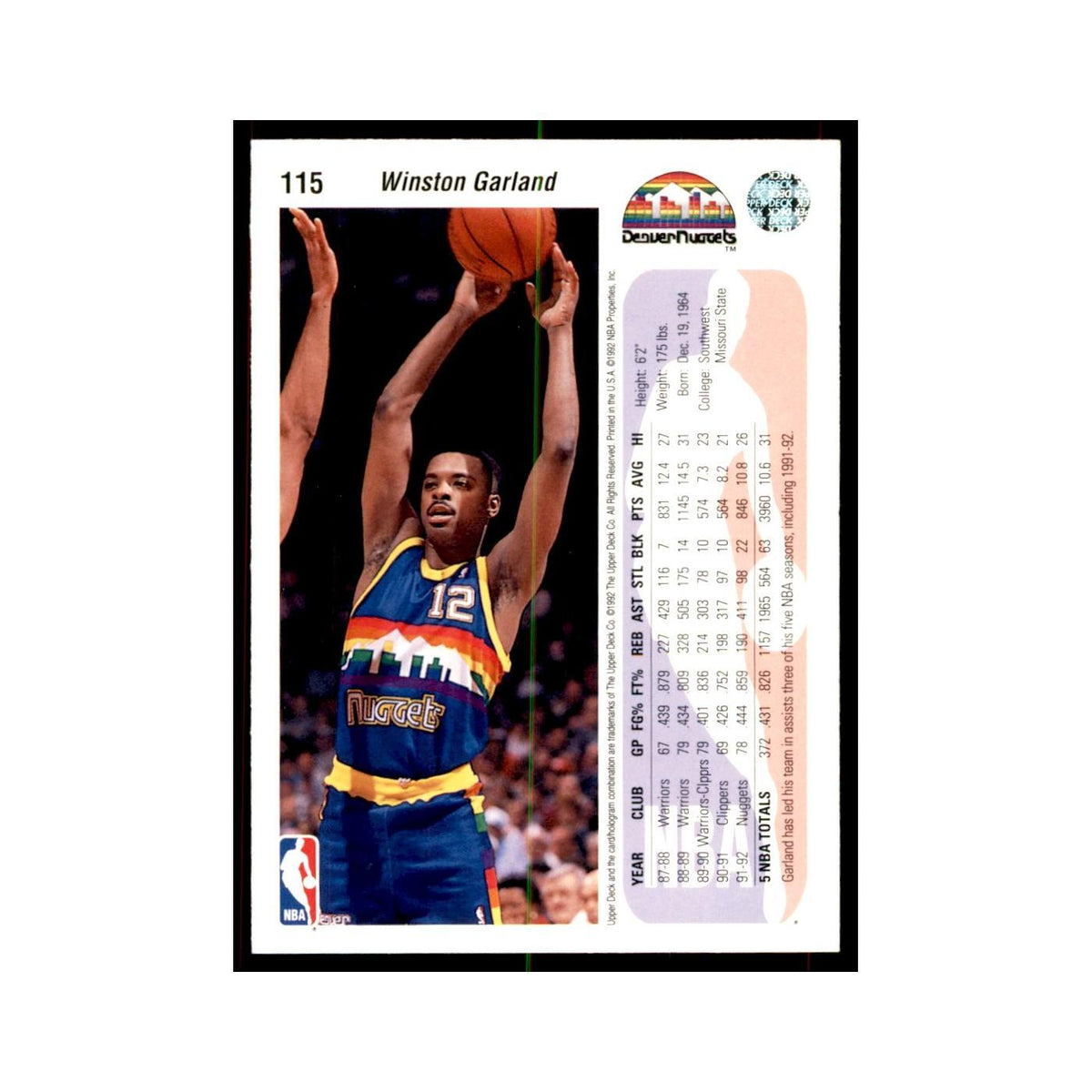 1992 Upper Deck Winston Garland Basketball Cards #115
