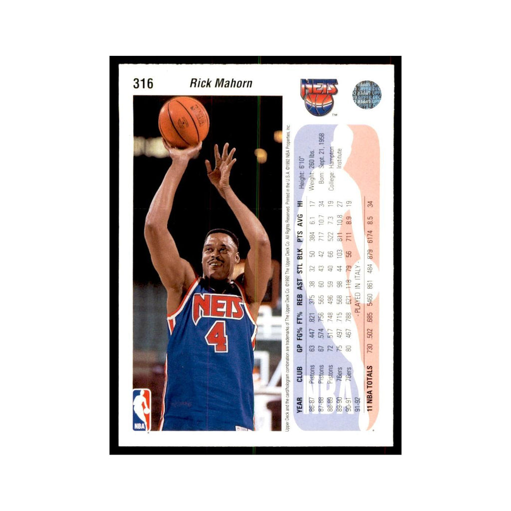 1992 Upper Deck Rick Mahorn Basketball Cards #316