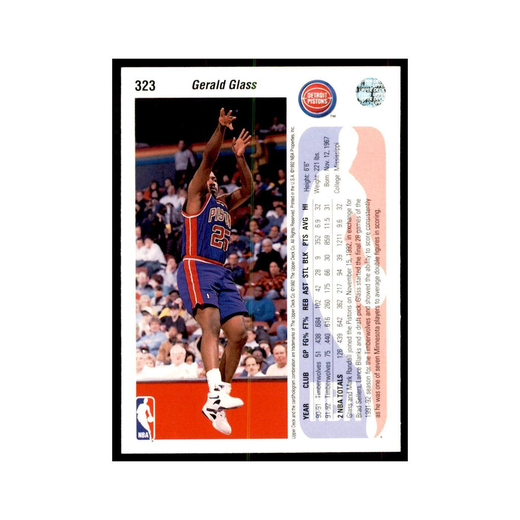 1992 Upper Deck Gerald Glass Basketball Cards #323
