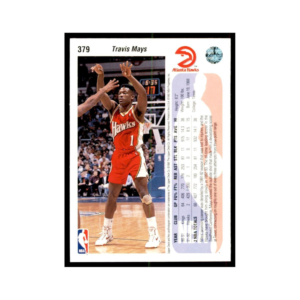 1992 Upper Deck Travis Mays Basketball Cards #379