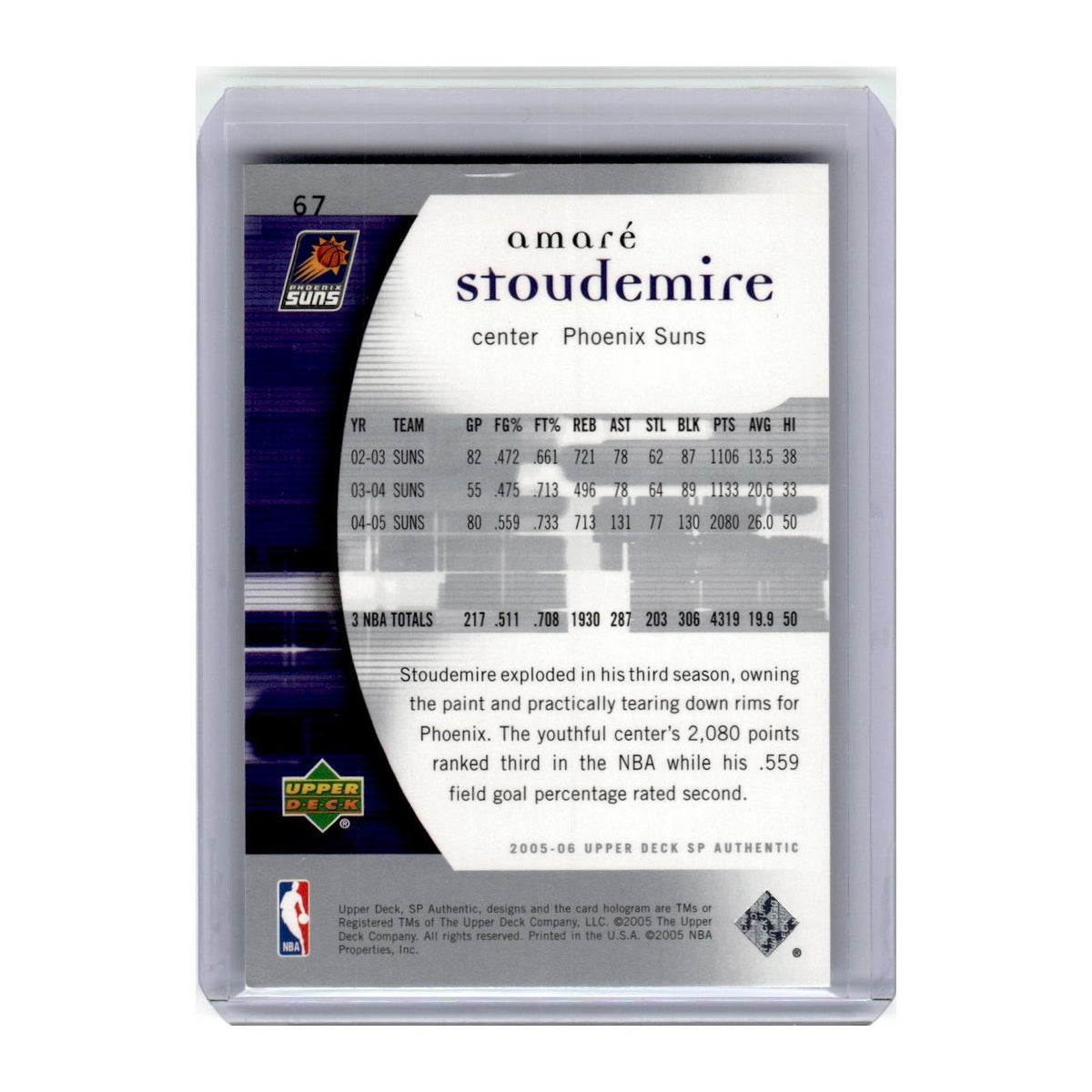 2005 Upper Deck SP Authentic Amare Stoudemire Suns #67