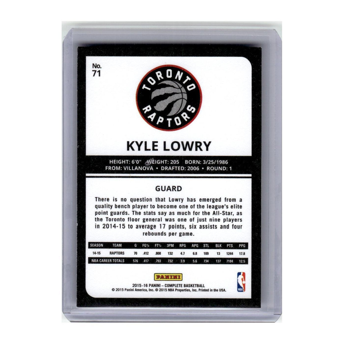 2015 Panini Complete Kyle Lowry Raptors #71