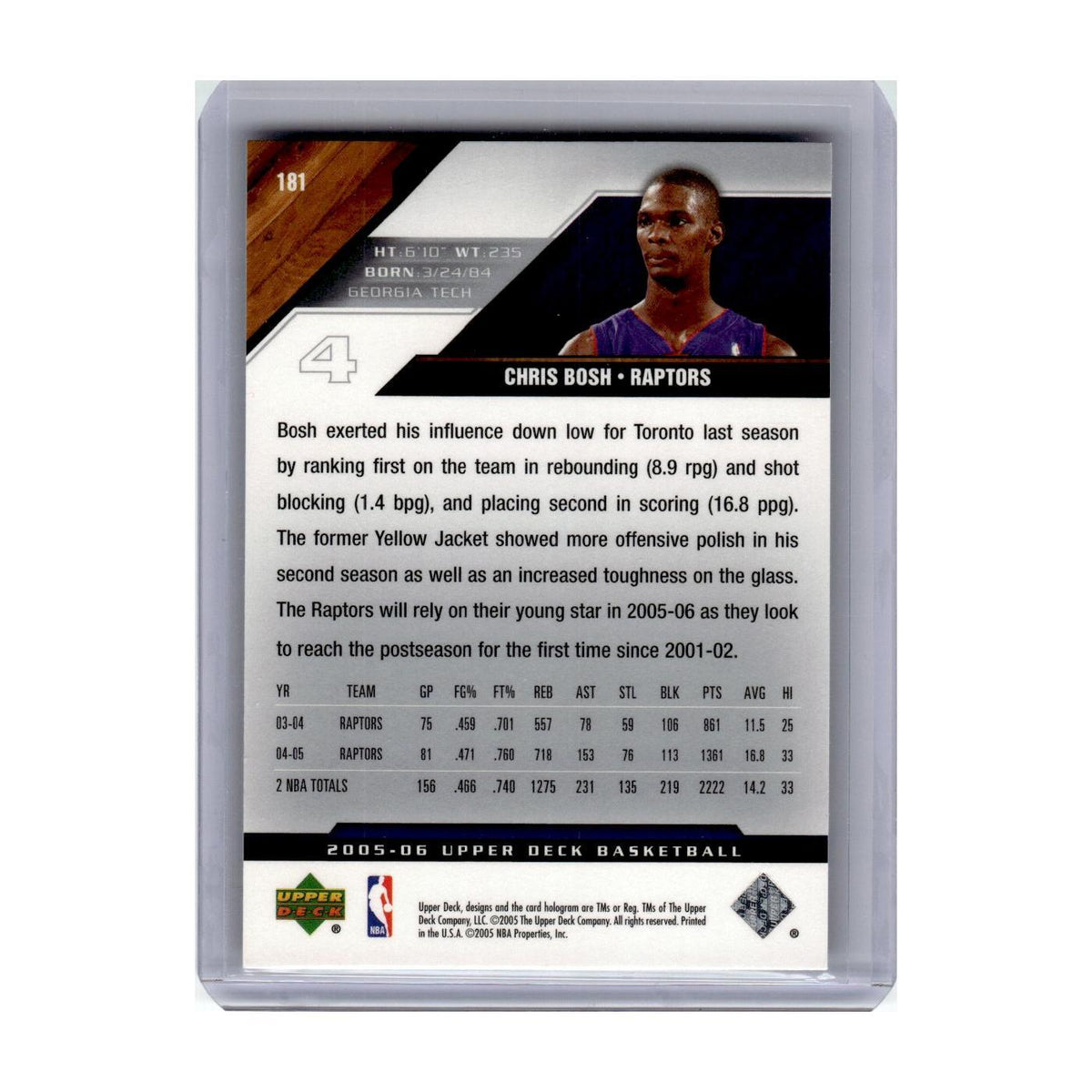 2005 Upper Deck Chris Bosh Raptors #181