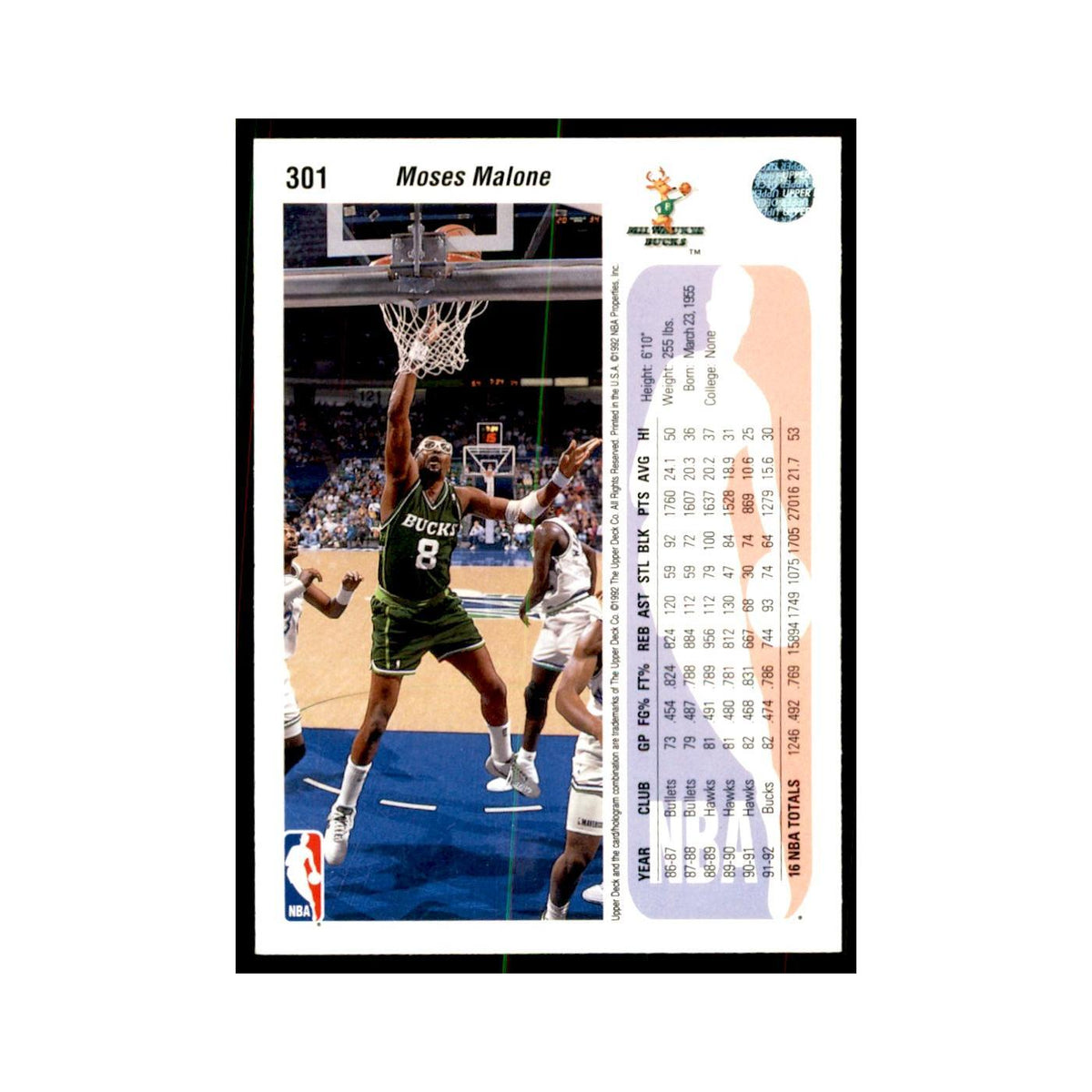 1992 Upper Deck Moses Malone Basketball Cards #301