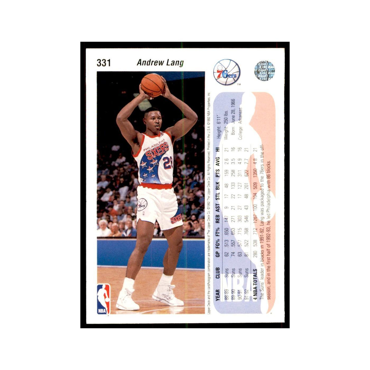 1992 Upper Deck Andrew Lang Basketball Cards #331