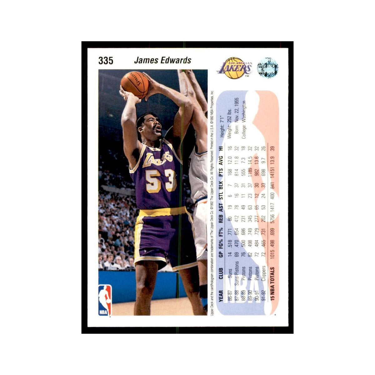 1992 Upper Deck James Edwards Basketball Cards #335
