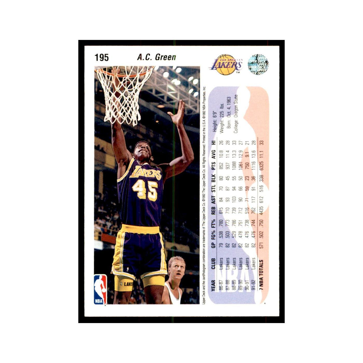 1992 Upper Deck A.C. Green Basketball Cards #195