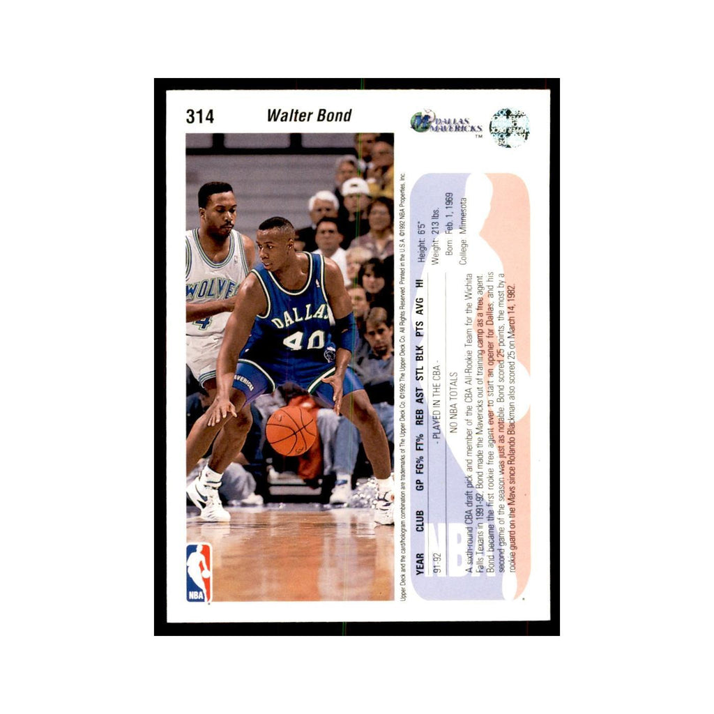 1992 Upper Deck Walter Bond Basketball Cards #314