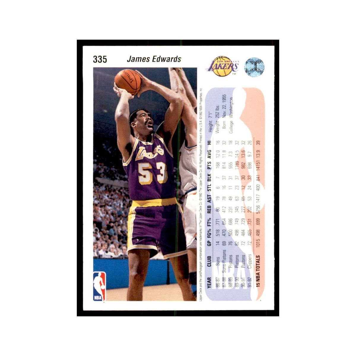 1992 Upper Deck James Edwards Basketball Cards #335
