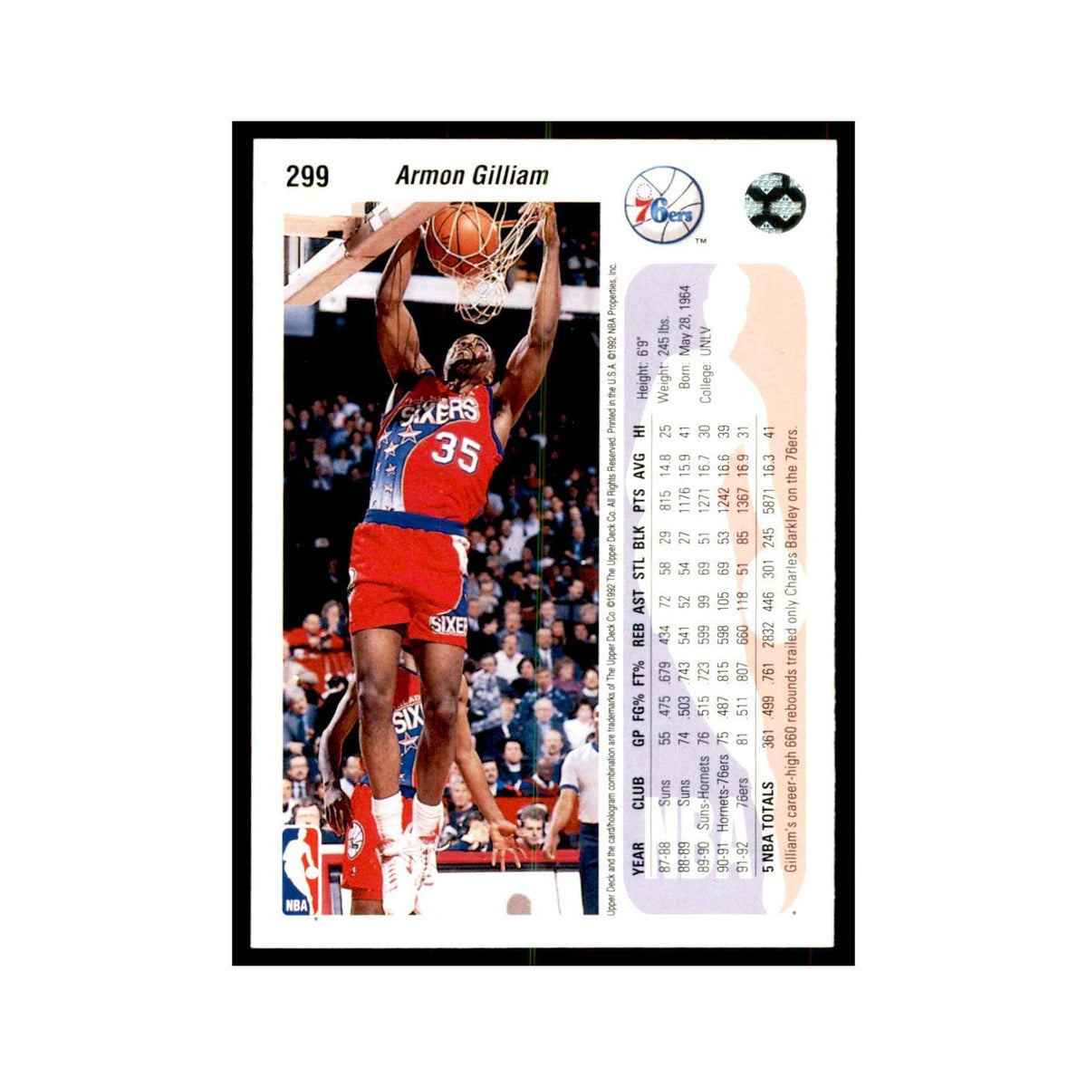 1992 Upper Deck Armon Gilliam Basketball Cards #299
