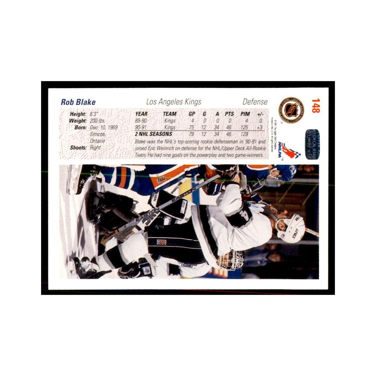 1991 Upper Deck Rob Blake Hockey Cards #148