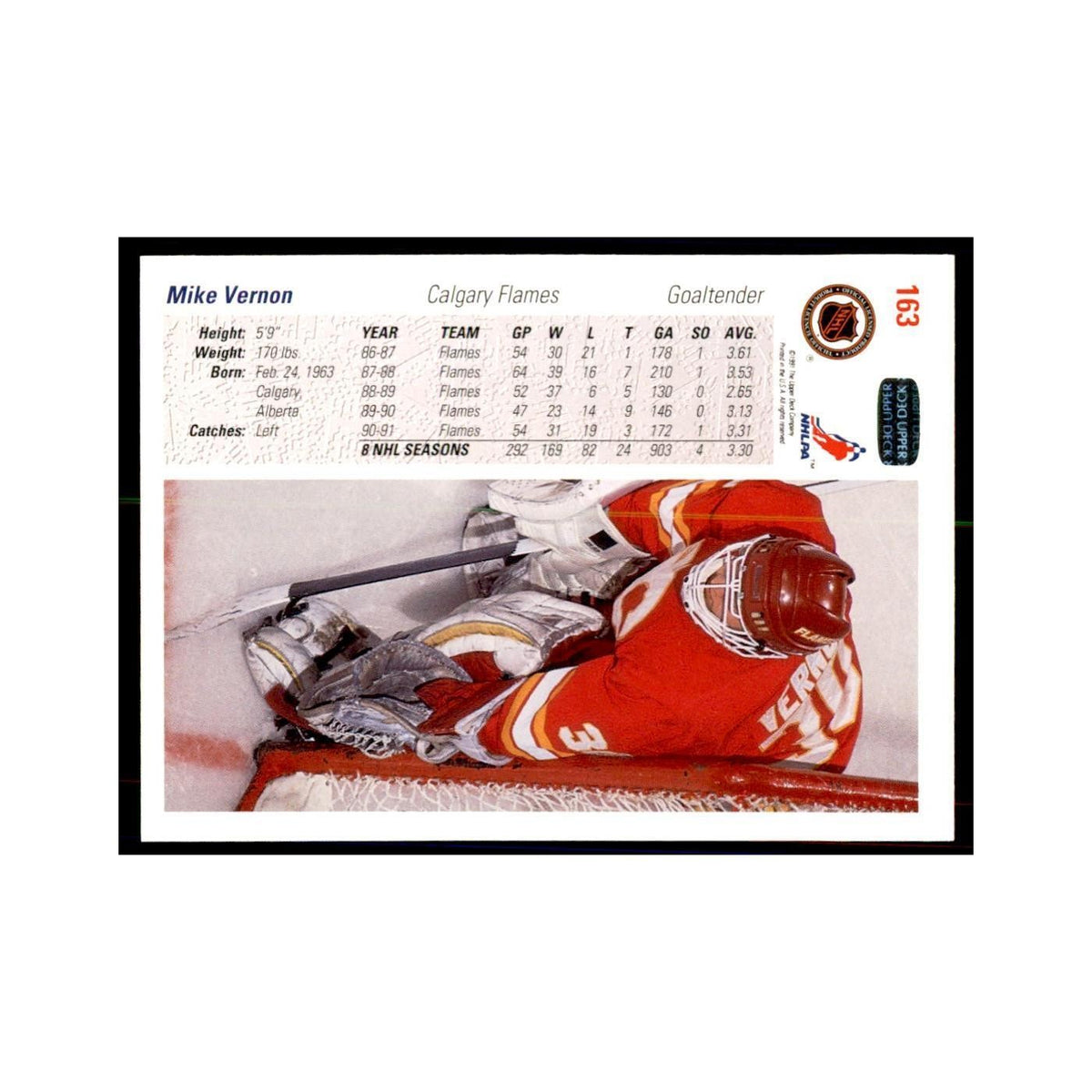 1991 Upper Deck Mike Vernon Hockey Cards #163