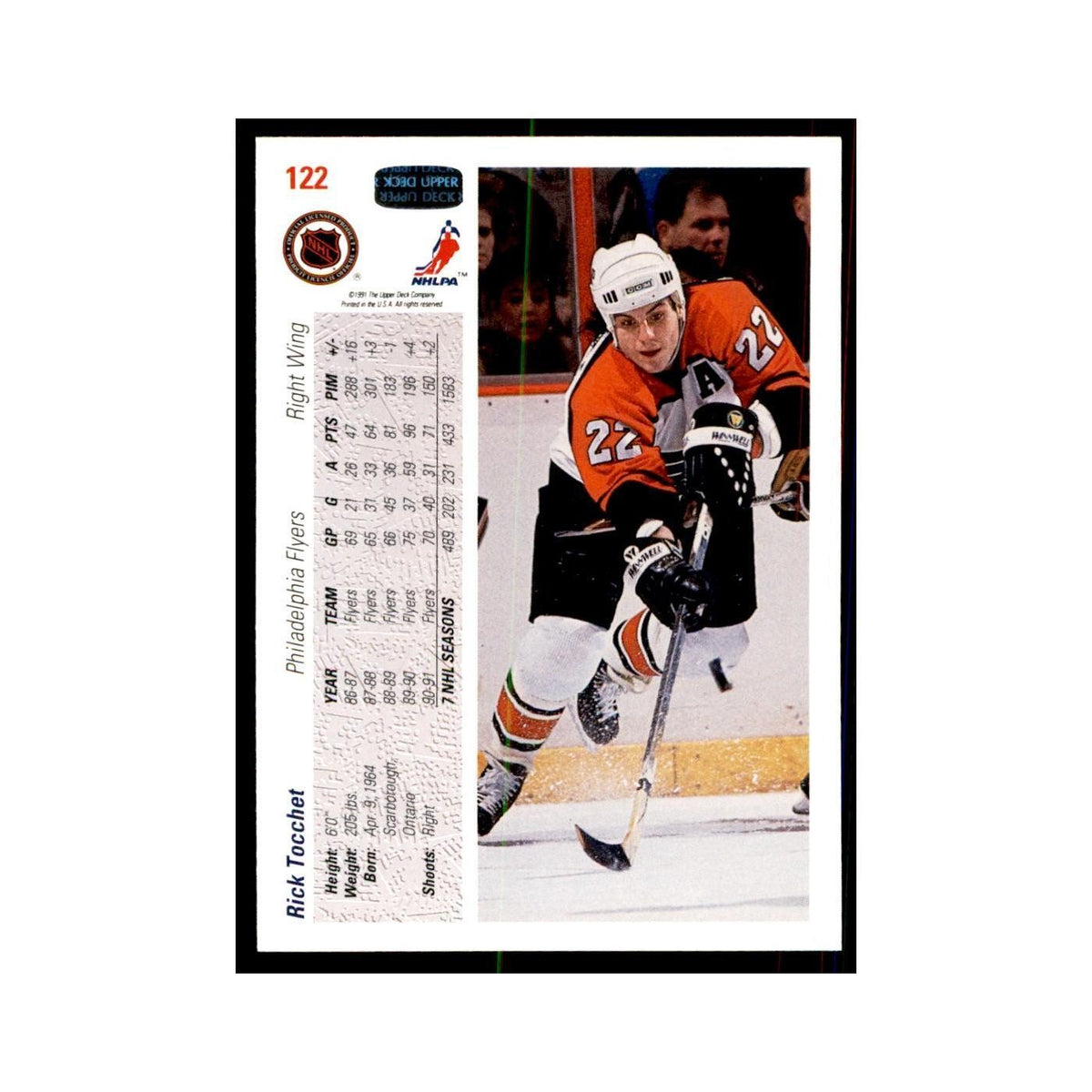 1991 Upper Deck Rick Tocchet Hockey Cards #122