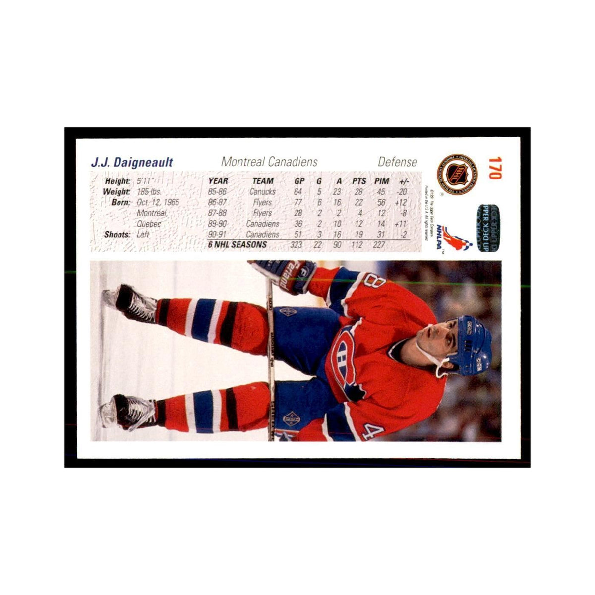1991 Upper Deck J.J. Daigneault Hockey Cards #170